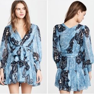 Ulla Johnson Sky Blue Noemi Silk Blend Long Sleeve V-Neck Mini Dress Size 4